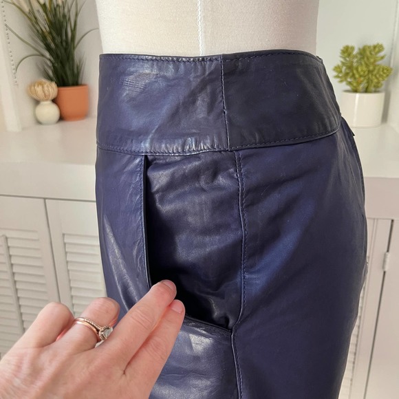 Vintage Gino di Giorgio Navy Blue Patchwork Leather Midi Skirt Size S - Picture 3 of 7